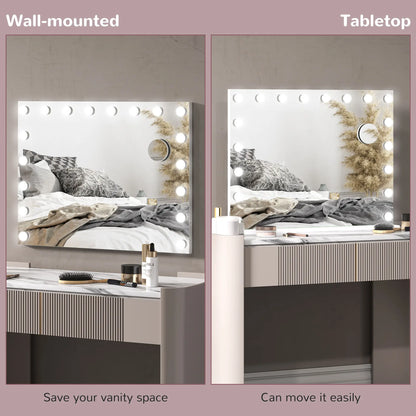 Hollywood Vanity Mirror With Lights, 31.5" x 24.4", White, 3 Colour, 10X Magnifying, USB Port, White