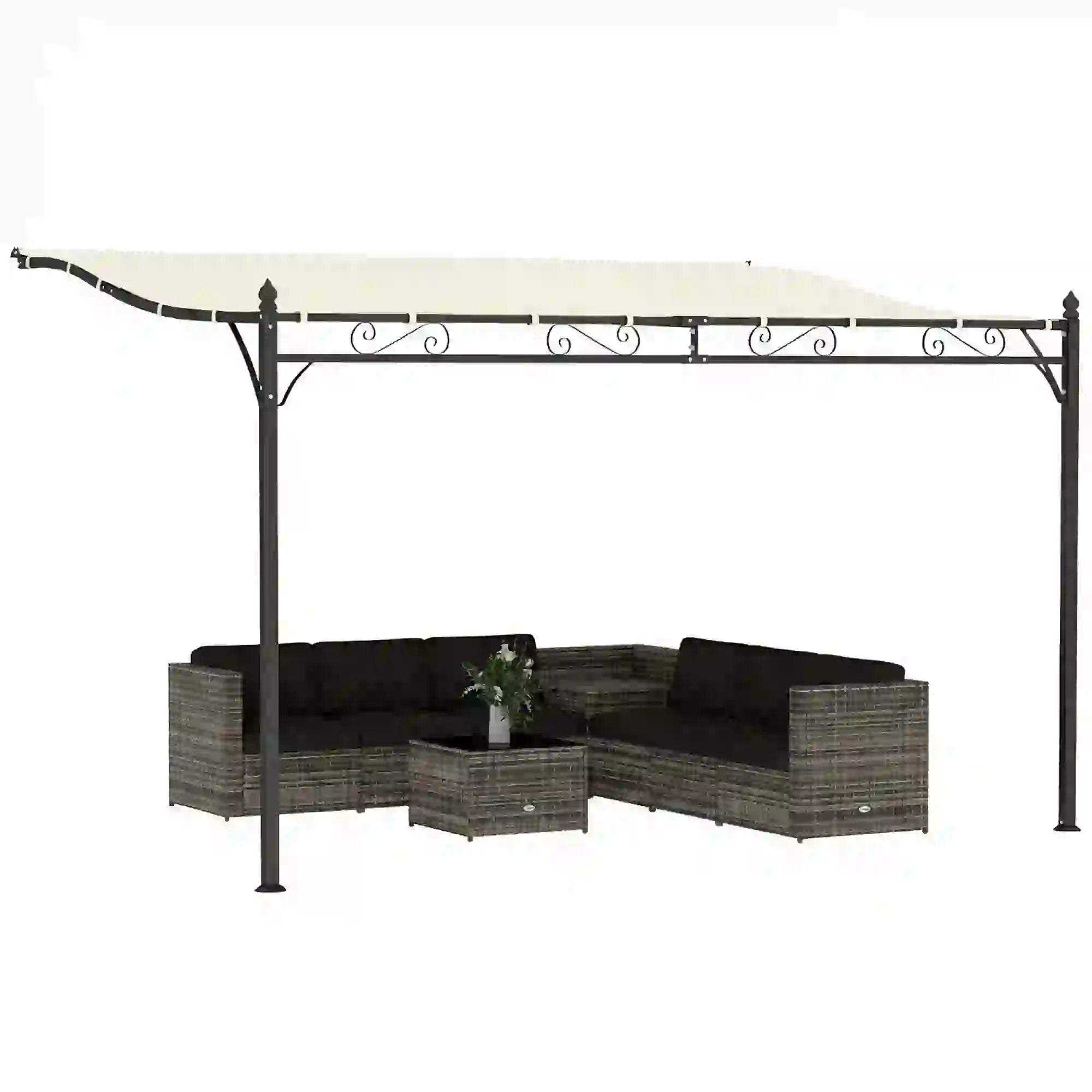 11.5' x 8.2' Outdoor Pergola, Wall Mounted Metal Frame, UPF30+ Garden Gazebo Pergolas at Gallery Canada