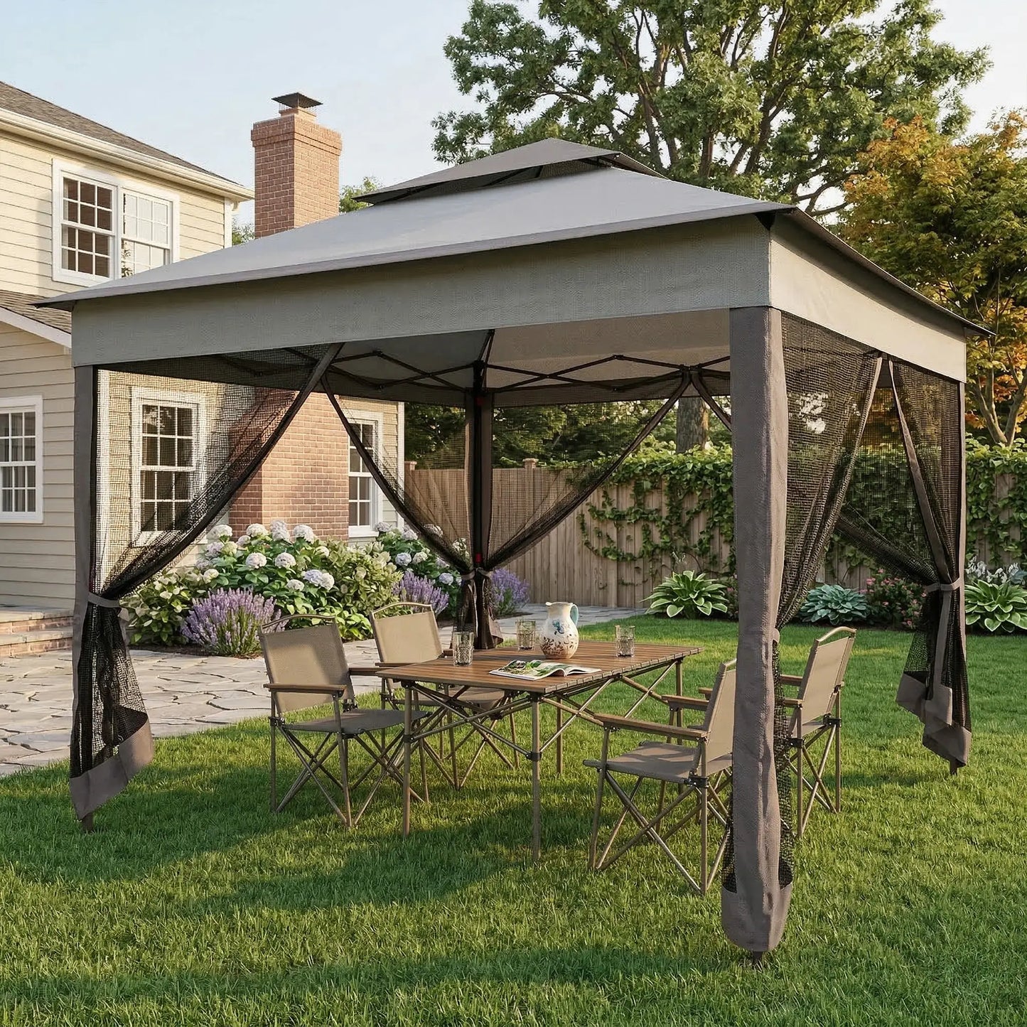 11' x 11' Pop Up Canopy, 2-Tier Soft Top Shelter Tent With Netting, Mixed Grey Pop Up Canopies at Gallery Canada