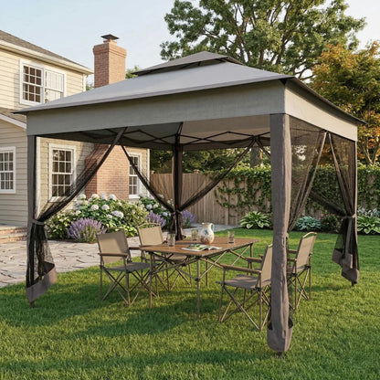 11' x 11' Pop Up Canopy, 2-Tier Soft Top Shelter Tent With Netting, Mixed Grey Pop Up Canopies at Gallery Canada
