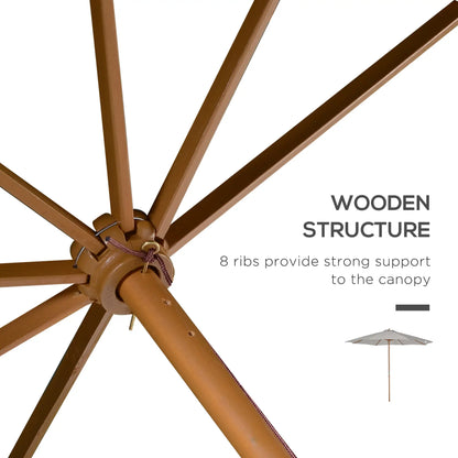 10' x 8' Wooden Patio Umbrella, Bamboo Rib Sunshade, Grey Sun Umbrellas at Gallery Canada