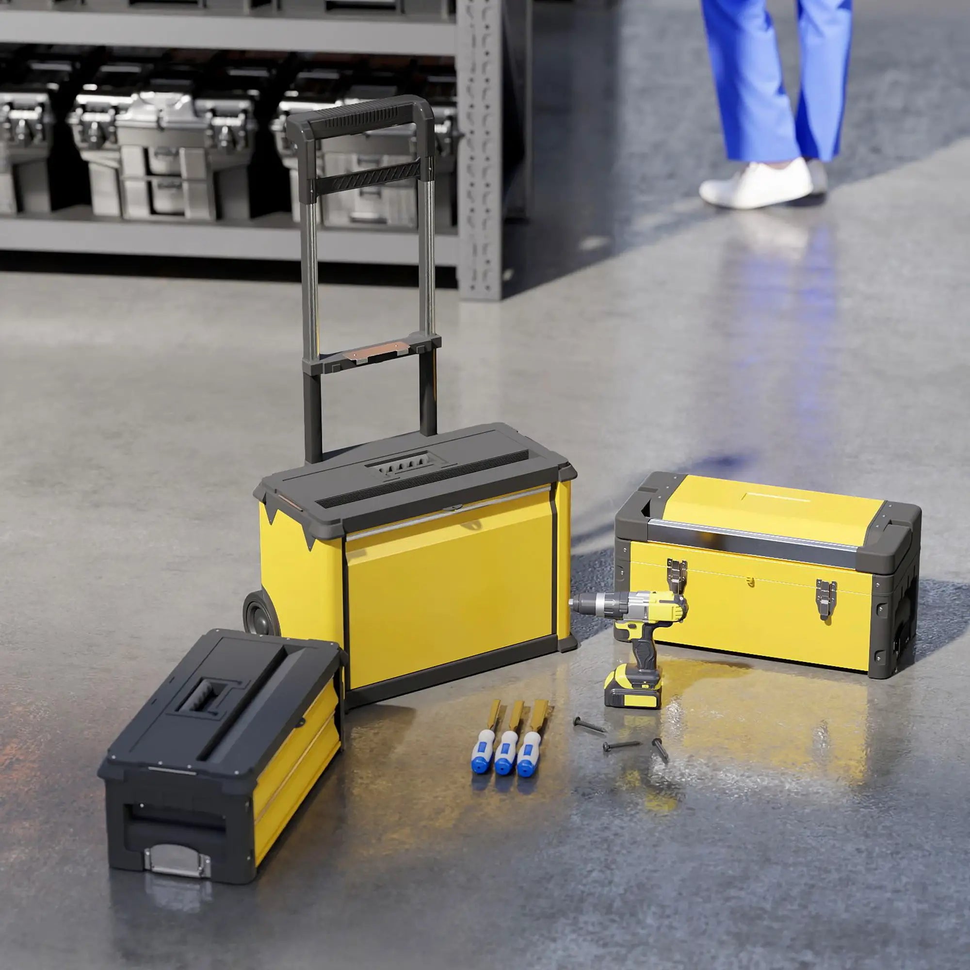 3-in-1 Tool Box with Wheels, Stackable, Modular Steel Toolbox, Yellow Tool Organizers at Gallery Canada