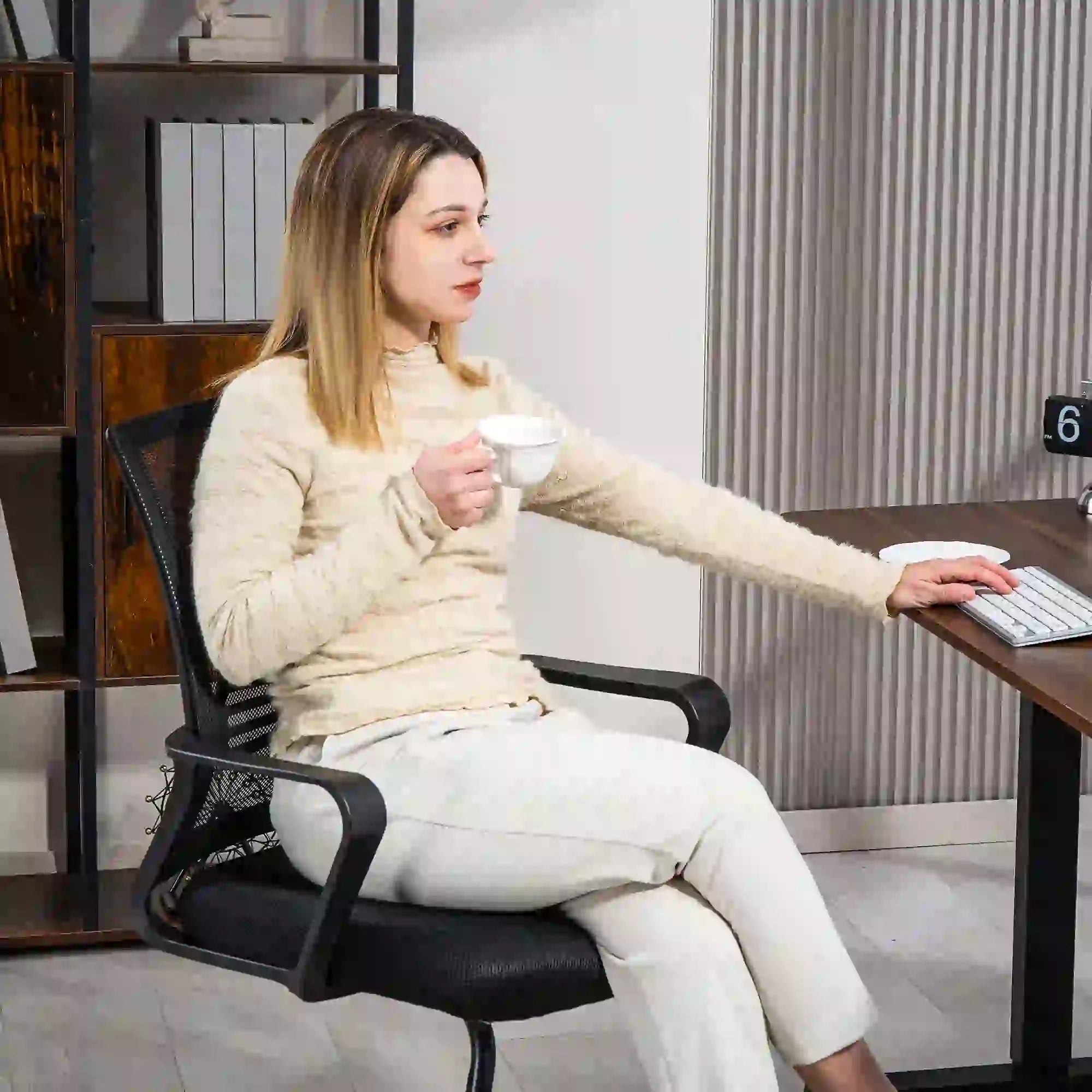 Ergonomic Desk Chair No Wheels, Padded Mesh Office Chair, Black Task Chairs at Gallery Canada