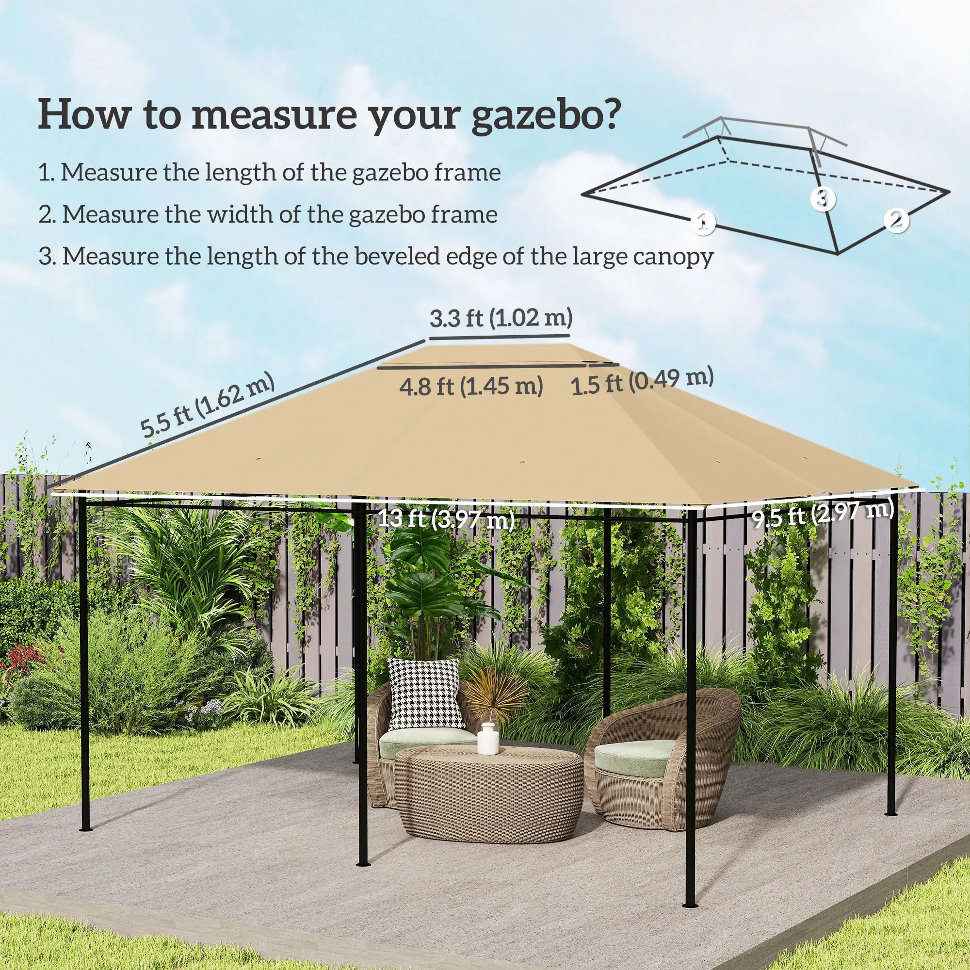 10' x 13' Gazebo Canopy Cover, Roof Replacement, Khaki Gazebo Canopy Replacement at Gallery Canada