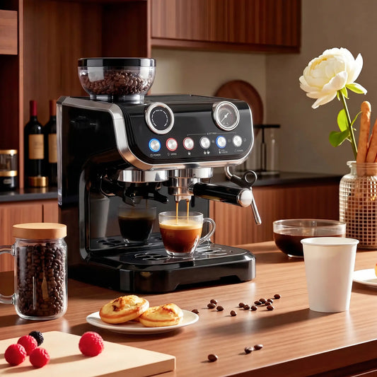 15 Bar Espresso Machine With Grinder & Milk Frother, Stainless Steel, Black Small Kitchen Appliances Black at Gallery Canada