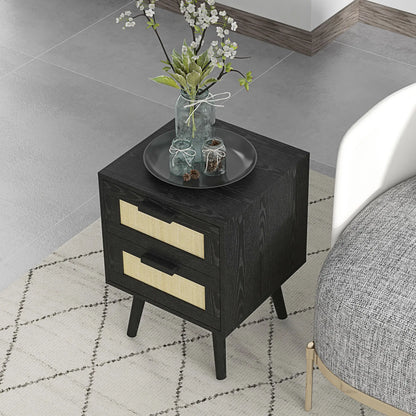 Boho Nightstands Set of 2, 2 Drawers, Bedroom Living Room, Black Bedside Tables at Gallery Canada