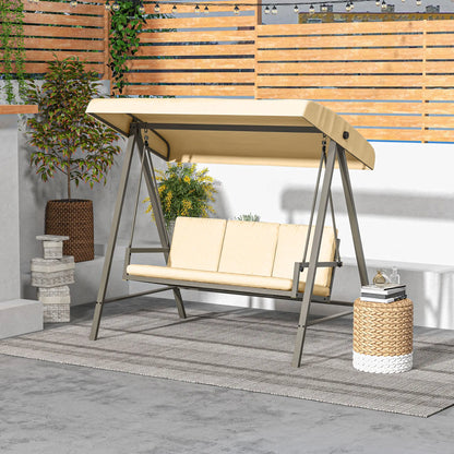 3 Seater Patio Swing Chair, Adjustable Canopy, Removable Cushions, Beige Patio Swings with Stand at Gallery Canada