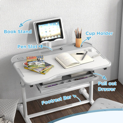 Adjustable Kids Desk and Chair Set, Tilt Desktop, Large Board, Drawer, Grey Kids Desk Sets at Gallery Canada