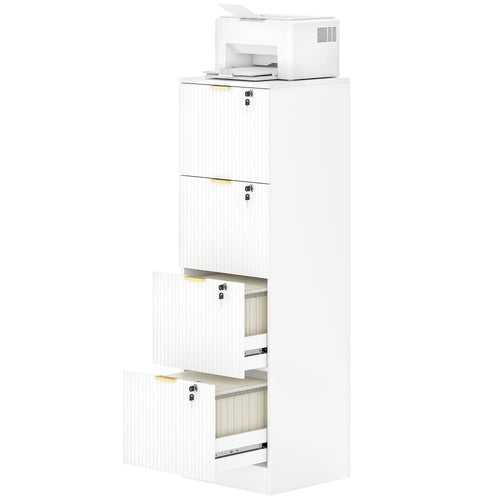 Lockable Filing Cabinet, 4 Drawers, Adjustable Hanging Rails, White
