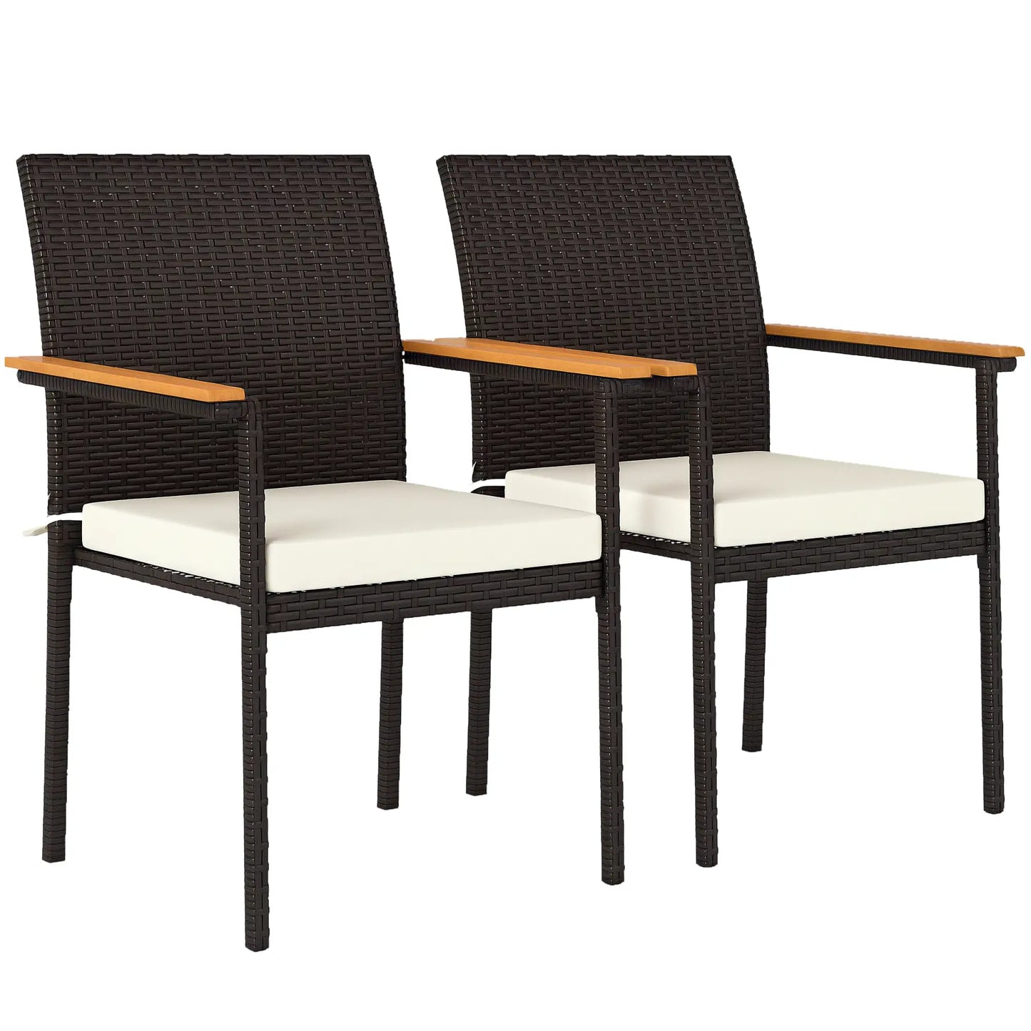Stackable Wicker Patio Chairs, Set of 2, Removable Cushion, Cream White Patio Chairs at Gallery Canada