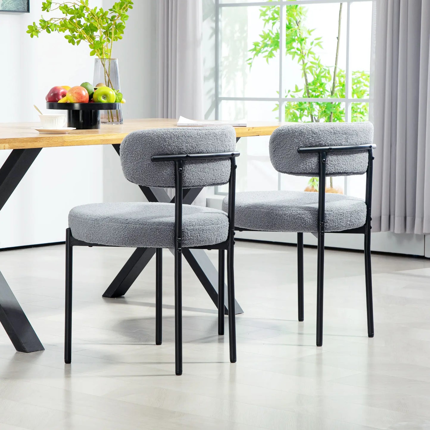2 Kitchen Chairs, Modern Dining, Berber Fleece Upholstery, Steel Legs, Grey Dining Chairs at Gallery Canada