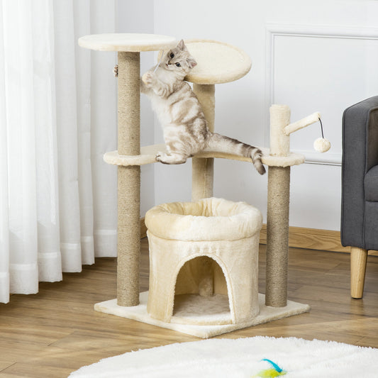 34.25'' Cat Tree Tower Kitten Multi-Level House with Condo Bed Scratching Post Pad Perch Ball Toy Inches, Beige - Gallery Canada