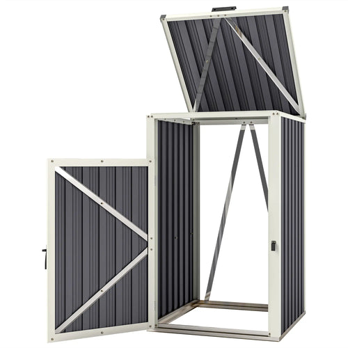 Lockable Outdoor Storage Shed, Single Garbage Bin, Galvanized Frame, Dark Grey