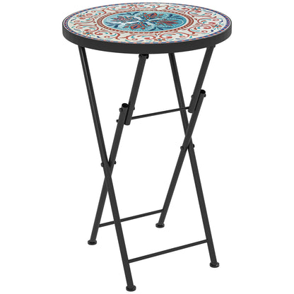 Mosaic Outdoor Patio Side Table, 14" Round, Mixed Colour, Colour Patio Side Tables Orange, Blue, White, Black at Gallery Canada