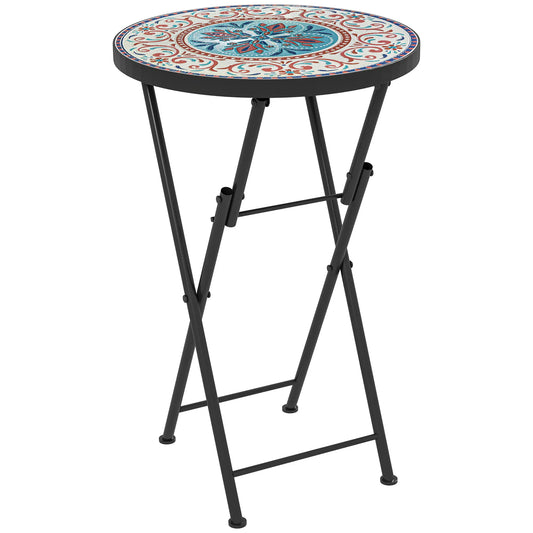 Mosaic Outdoor Patio Side Table, 14" Round, Mixed Colour, Colour Patio Side Tables Orange, Blue, White, Black at Gallery Canada