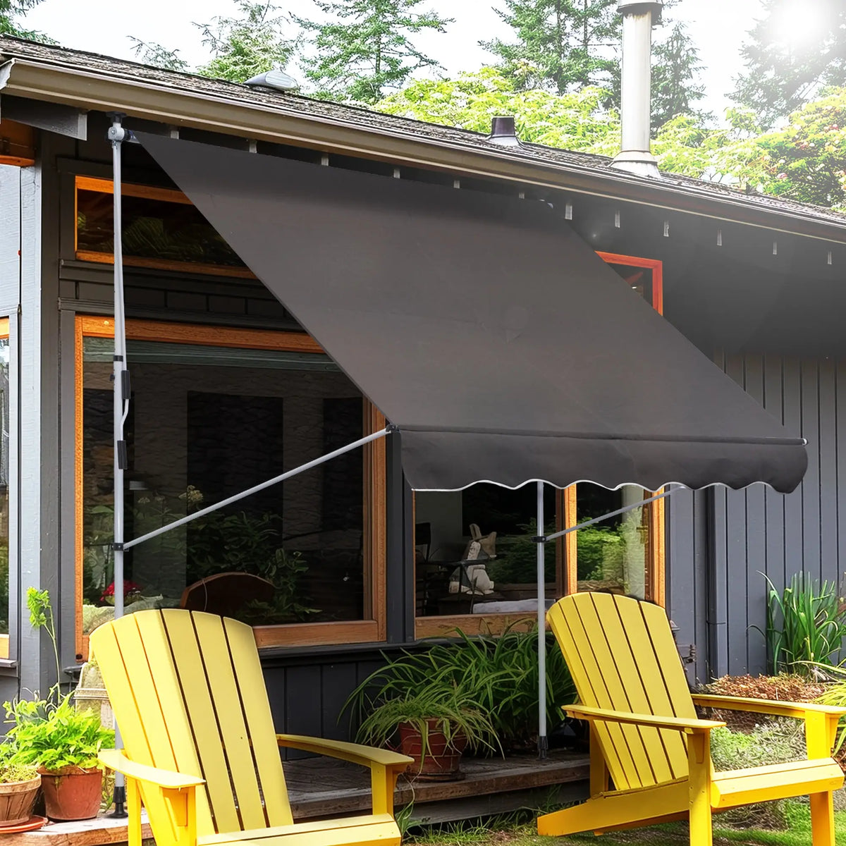6.6'x5' Store de Patio Rétractable, Ombrelle, Résistant à l'Eau, Gris
