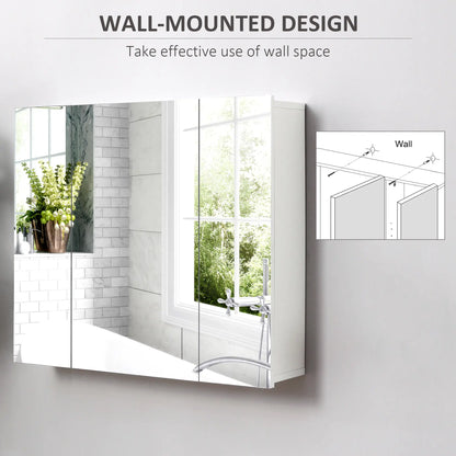 28" x 24" Wall Mounted Mirror Cabinet, 3 Doors, Adjustable Shelves, White Mirror Medicine Cabinets at Gallery Canada