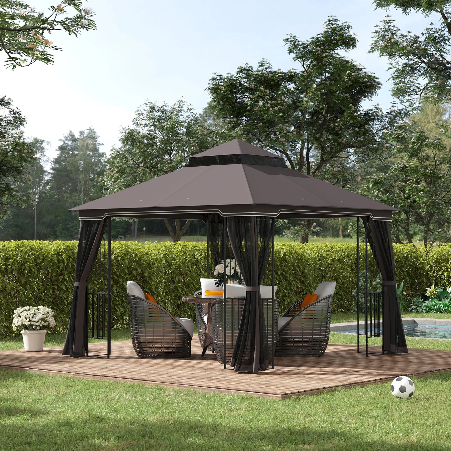 10'x10' Soft-Top Patio Gazebo, Double Tier Roof, Mesh Curtains Gazebos at Gallery Canada