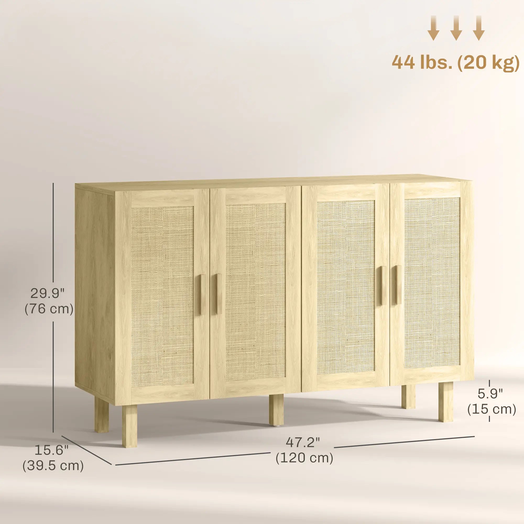 Boho Sideboard Cabinet, 4 Rattan Doors, Adjustable Shelves, Natural Storage Cabinets at Gallery Canada