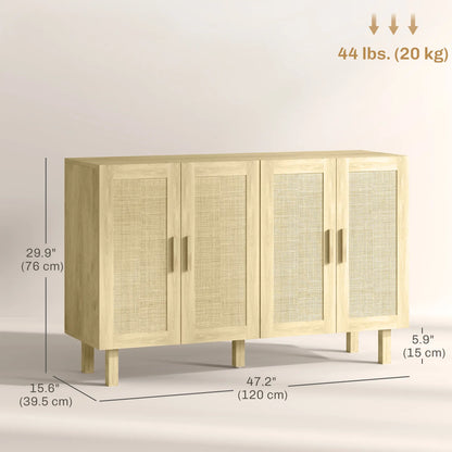 Boho Sideboard Cabinet, 4 Rattan Doors, Adjustable Shelves, Natural Storage Cabinets at Gallery Canada