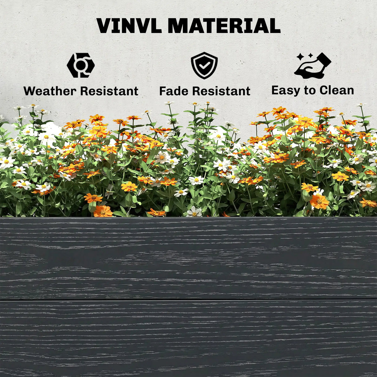 Vinyl Raised Garden Bed Kit, 6.5 x 2 x 1ft, Grey Wood Effect, Grey Wooden Planter Boxes at Gallery Canada