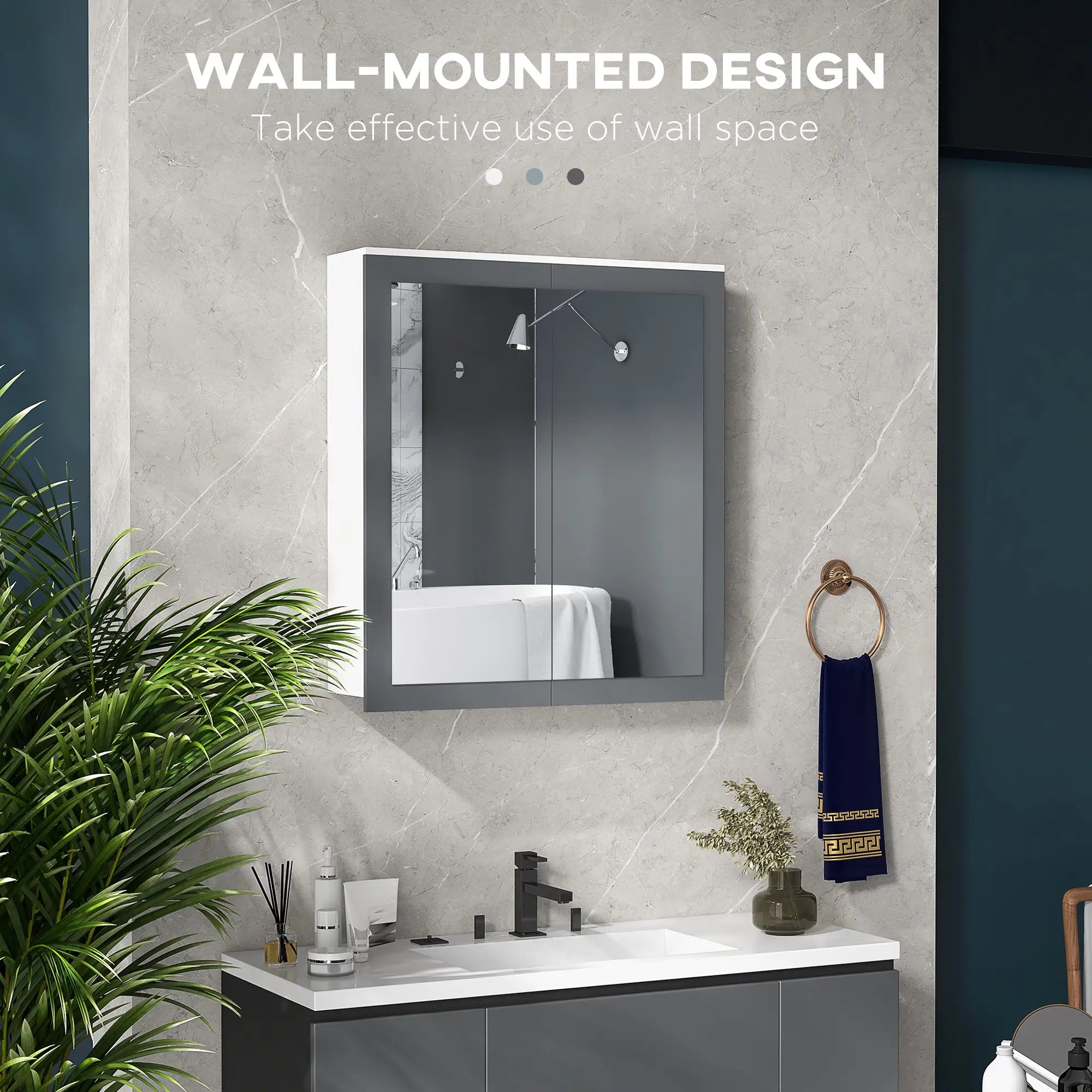 Wall Mounted Medicine Cabinet, Adjustable Shelves, White, Grey Bathroom Cabinets at Gallery Canada