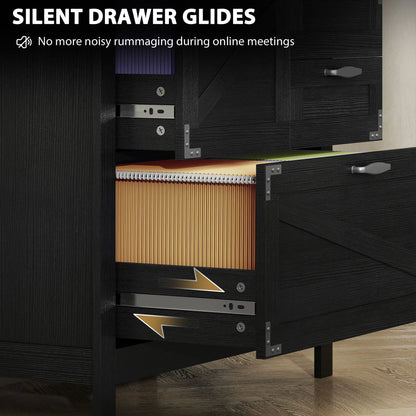 Lateral Filing Cabinet, 4 Drawers, Fits Letter/A4/Legal Files, Black Wood Grain, Black Office Cabinets & Cupboards at Gallery Canada