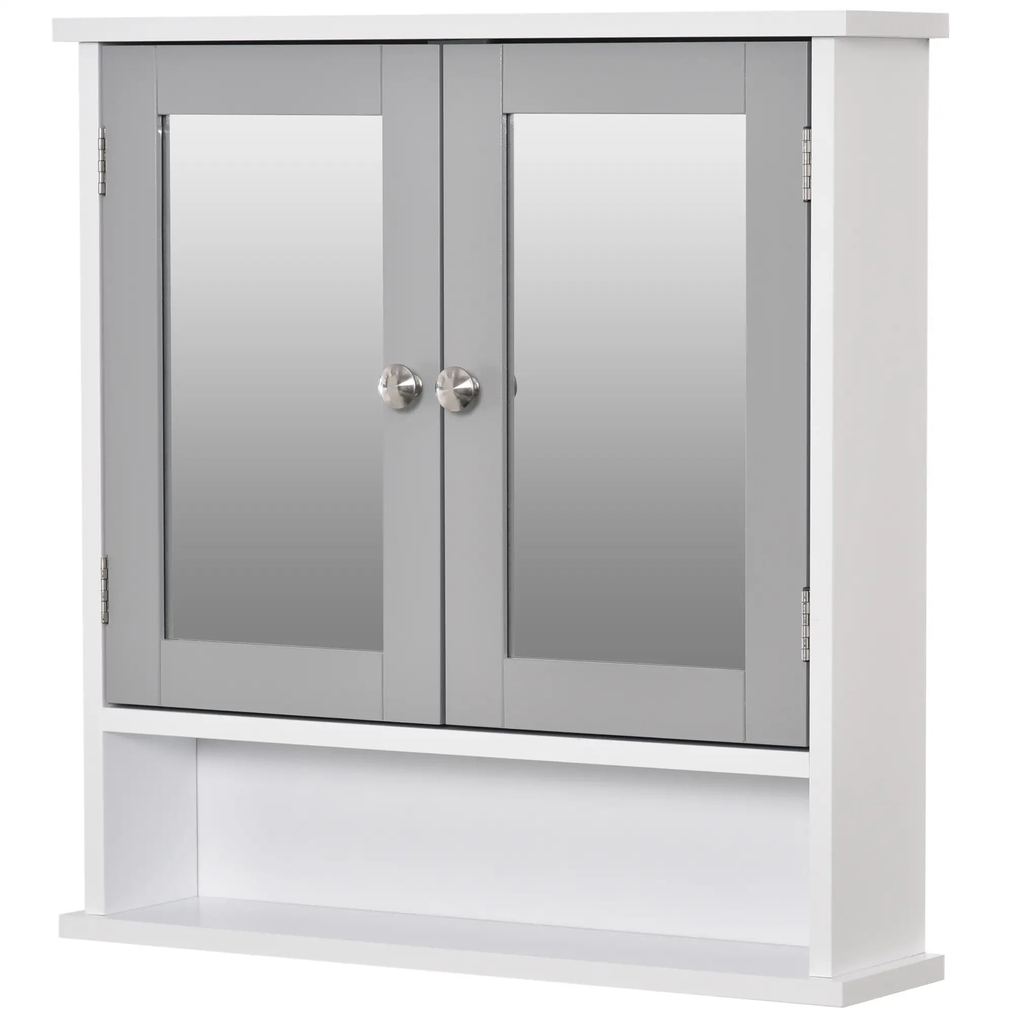 Wall-Mounted Medicine Cabinet, Double Doors, Open Shelf, Adjustable, White and Grey Mirror Medicine Cabinets at Gallery Canada