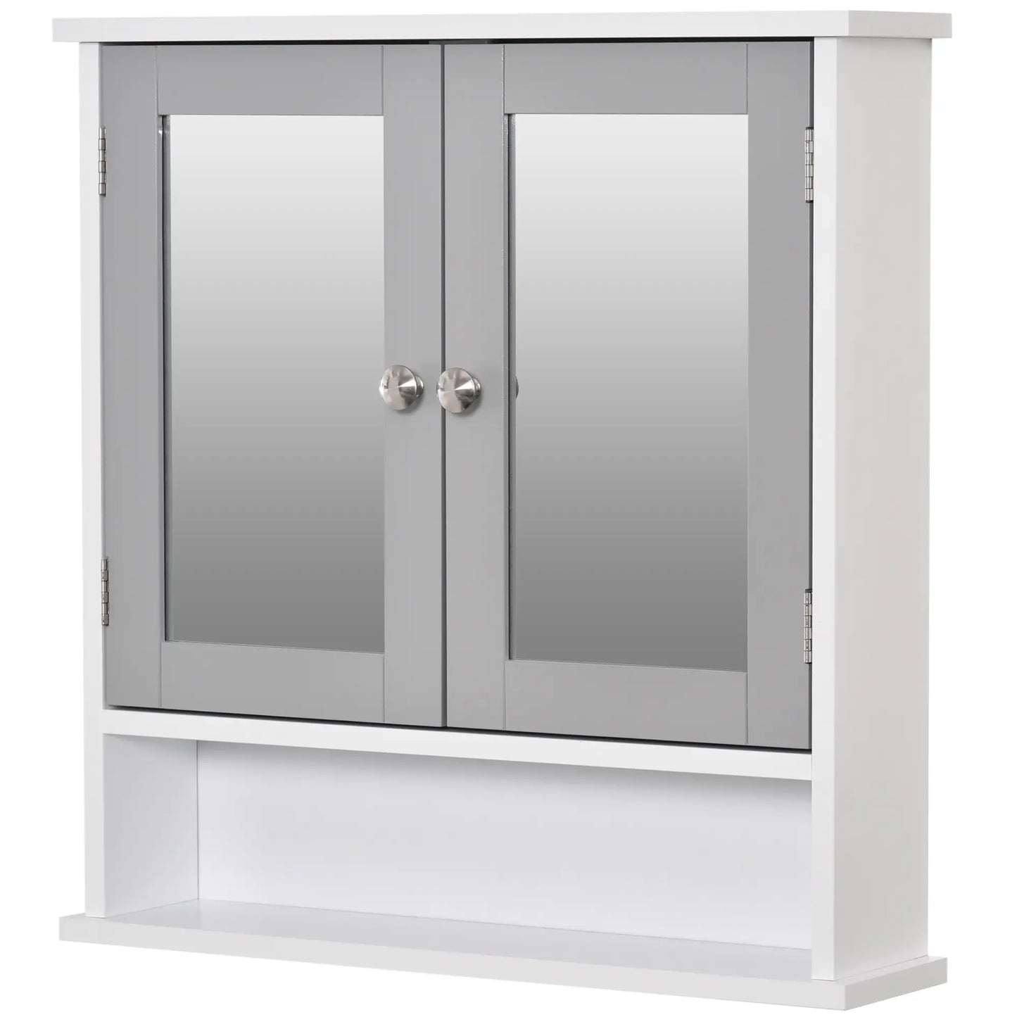 Wall-Mounted Medicine Cabinet, Double Doors, Open Shelf, Adjustable, White and Grey Mirror Medicine Cabinets at Gallery Canada