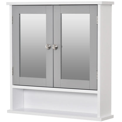 Wall-Mounted Medicine Cabinet, Double Doors, Open Shelf, Adjustable, White and Grey Mirror Medicine Cabinets at Gallery Canada