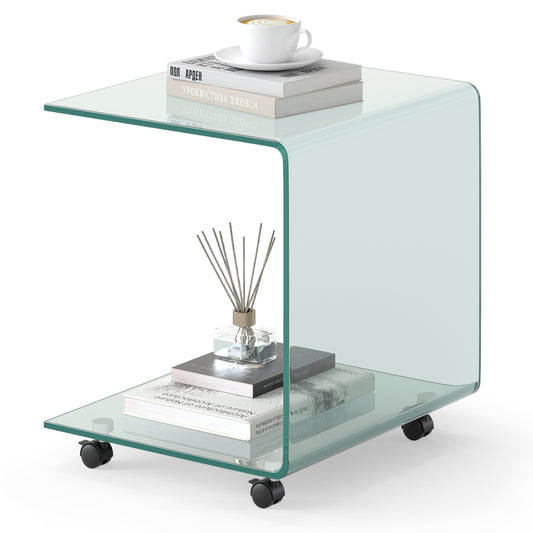 C-Shaped End Table, Tempered Glass Side Table With Shelf, Transparent End & Side Tables Transparent at Gallery Canada