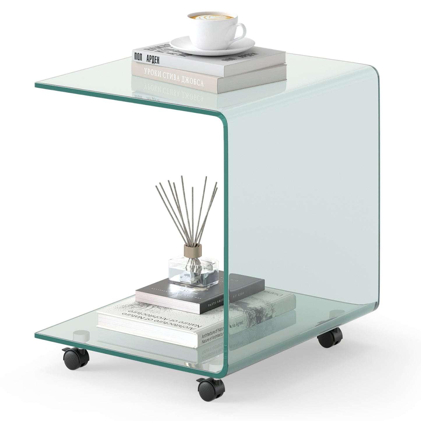 C-Shaped End Table, Tempered Glass Side Table With Shelf, Transparent End & Side Tables Transparent at Gallery Canada