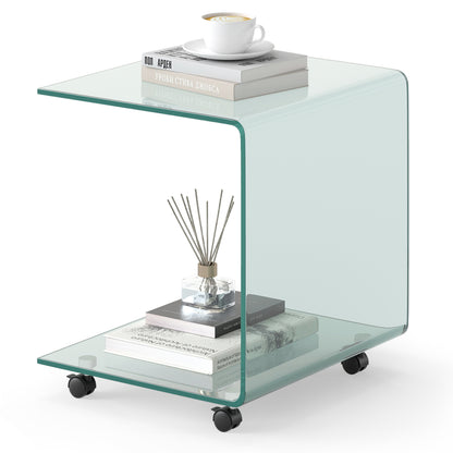 C-Shaped End Table, Tempered Glass Side Table With Shelf, Transparent End & Side Tables Transparent at Gallery Canada