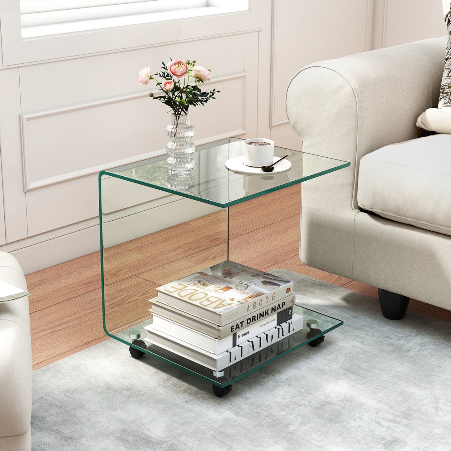 C-Shaped End Table, Tempered Glass Side Table With Shelf, Transparent End & Side Tables at Gallery Canada