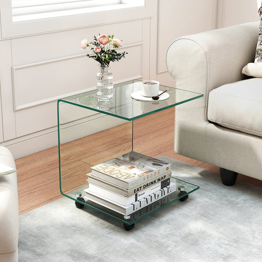 C-Shaped End Table, Tempered Glass Side Table With Shelf, Transparent End & Side Tables Transparent at Gallery Canada