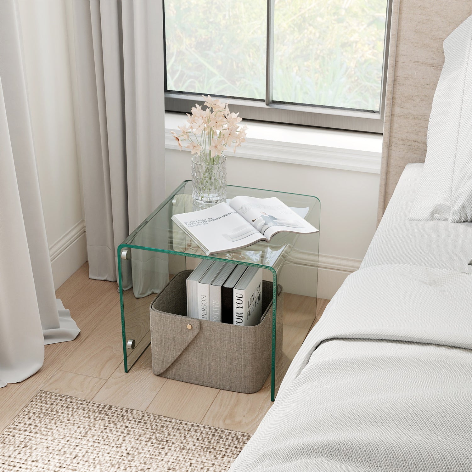 C-Shaped End Table, Tempered Glass Side Table With Shelf, Transparent End & Side Tables at Gallery Canada