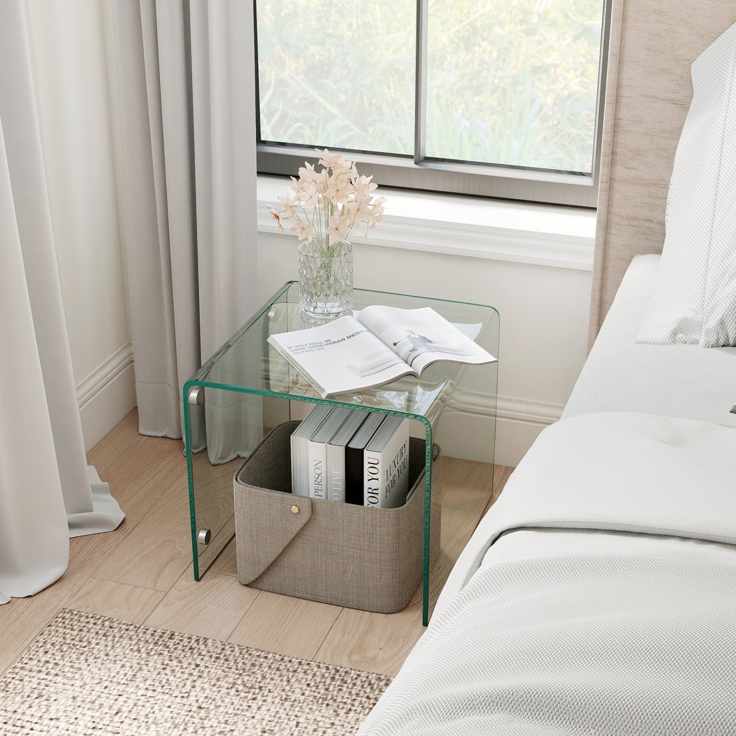 C-Shaped End Table, Tempered Glass Side Table With Shelf, Transparent End & Side Tables at Gallery Canada