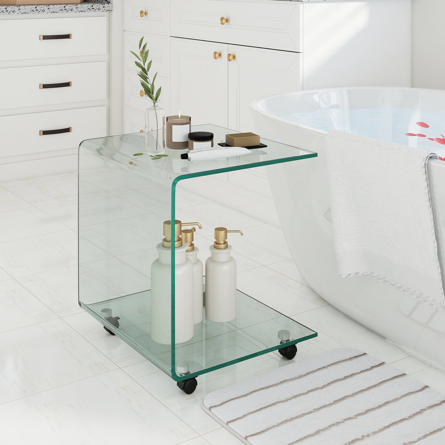 C-Shaped End Table, Tempered Glass Side Table With Shelf, Transparent End & Side Tables at Gallery Canada