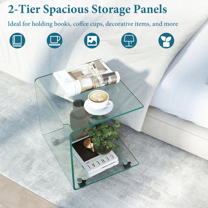 C-Shaped End Table, Tempered Glass Side Table With Shelf, Transparent End & Side Tables at Gallery Canada
