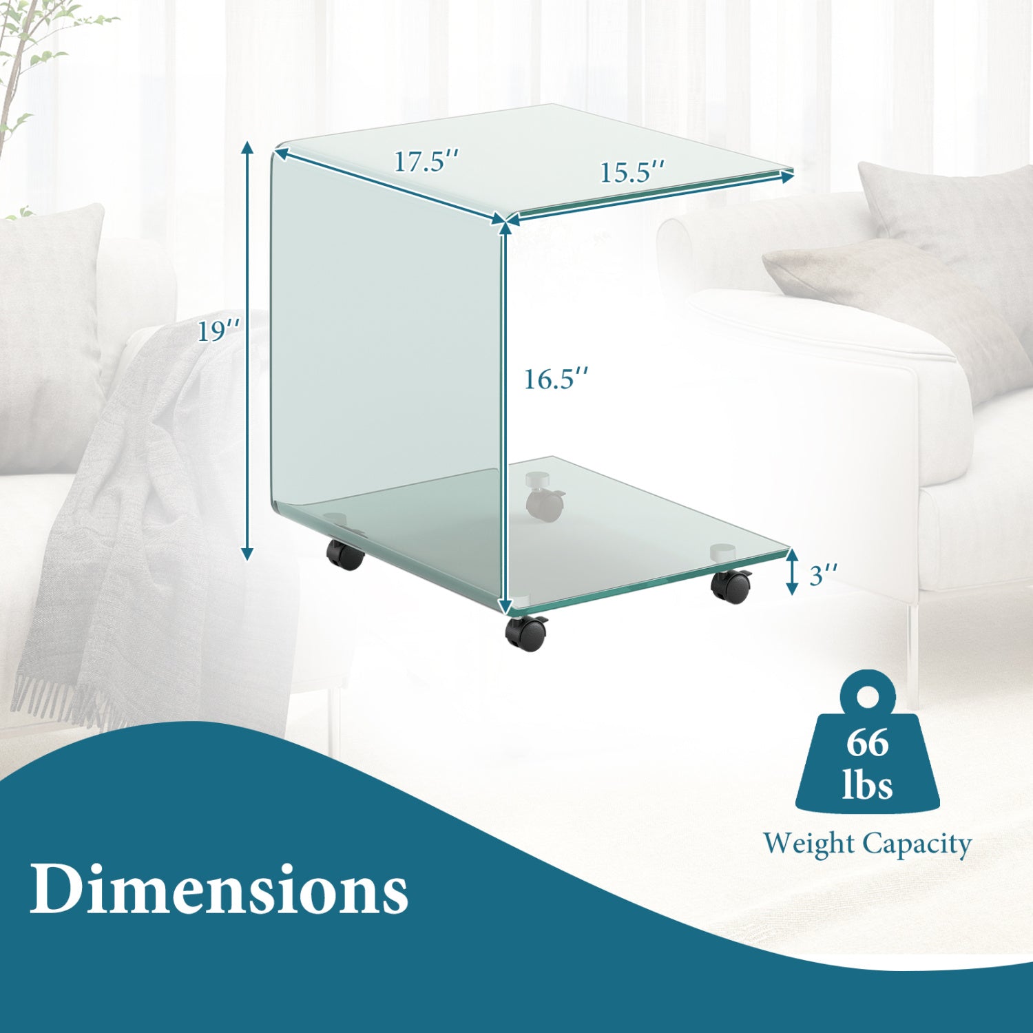 C-Shaped End Table, Tempered Glass Side Table With Shelf, Transparent End & Side Tables at Gallery Canada