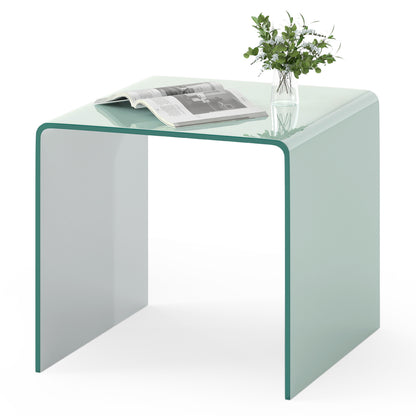 C-Shaped End Table Modern Tempered Glass Side Table with Shelf, White End & Side Tables at Gallery Canada