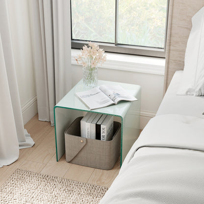 C-Shaped End Table Modern Tempered Glass Side Table with Shelf, White End & Side Tables at Gallery Canada