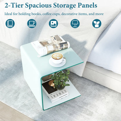 C-Shaped End Table Modern Tempered Glass Side Table with Shelf, White End & Side Tables at Gallery Canada