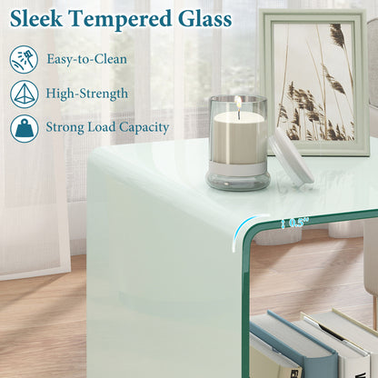 C-Shaped End Table Modern Tempered Glass Side Table with Shelf, White End & Side Tables at Gallery Canada