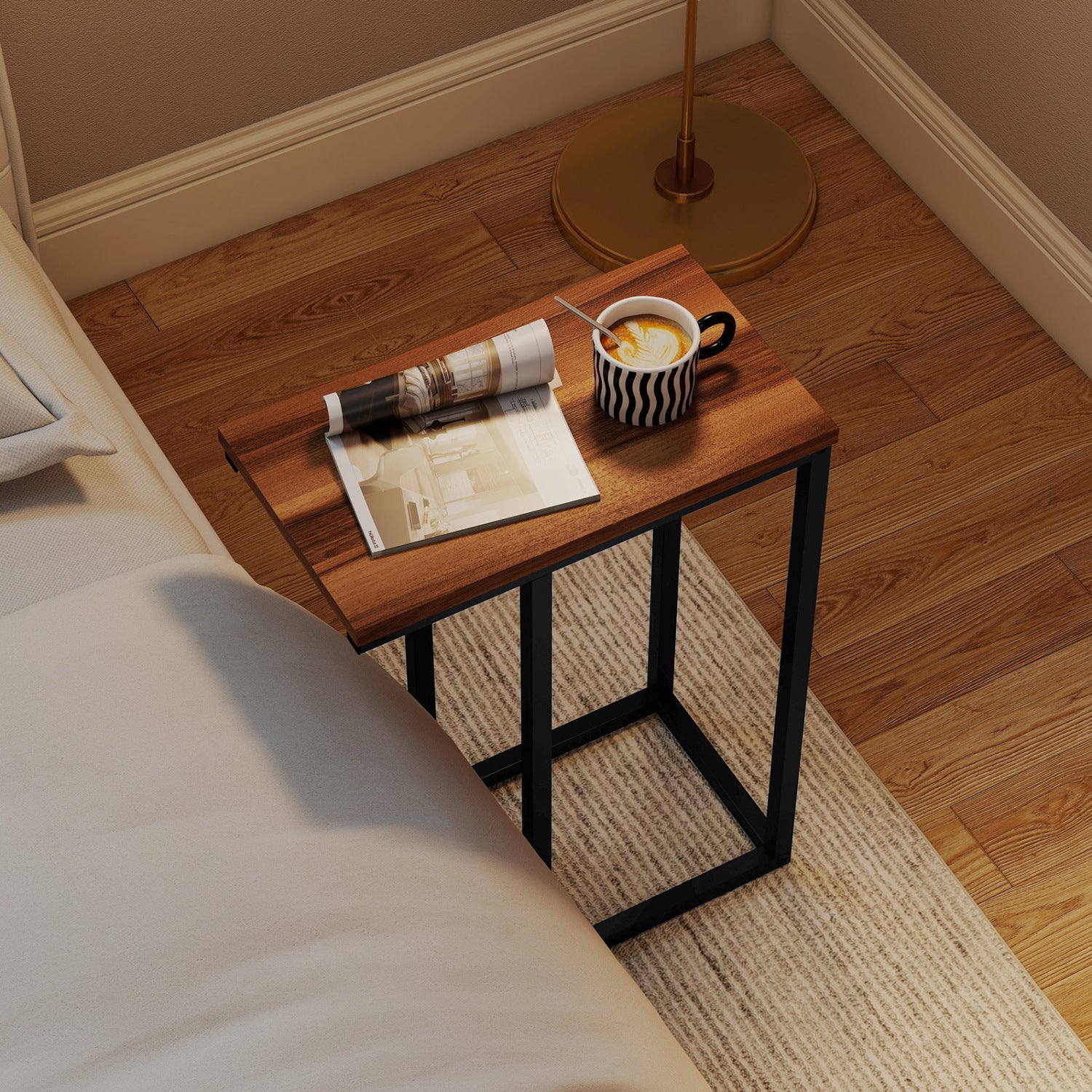 C-Shaped End Table Small Side Table with Sturdy Metal Frame, Walnut End & Side Tables at Gallery Canada