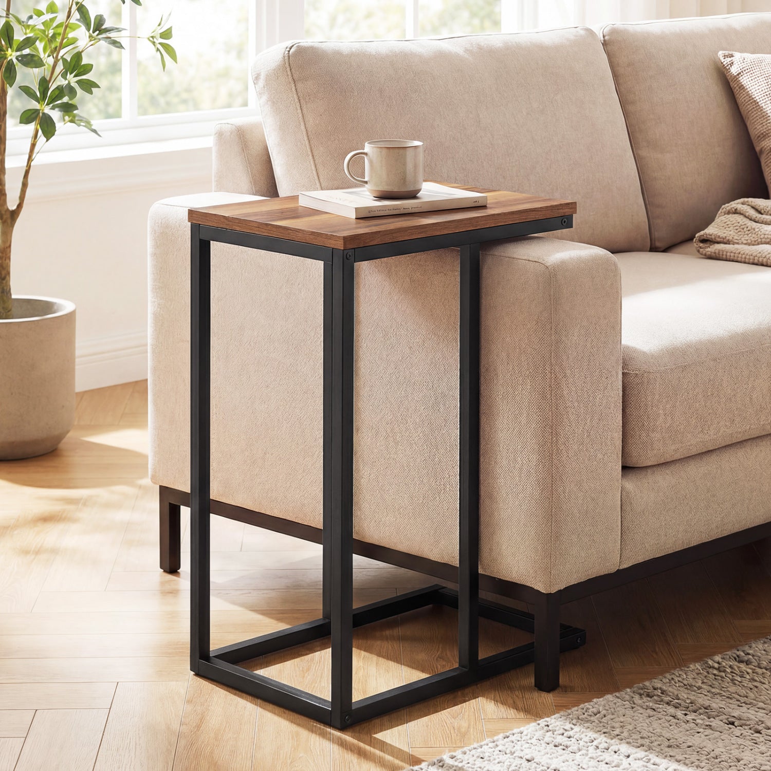 C-Shaped End Table Small Side Table with Sturdy Metal Frame, Walnut End & Side Tables at Gallery Canada