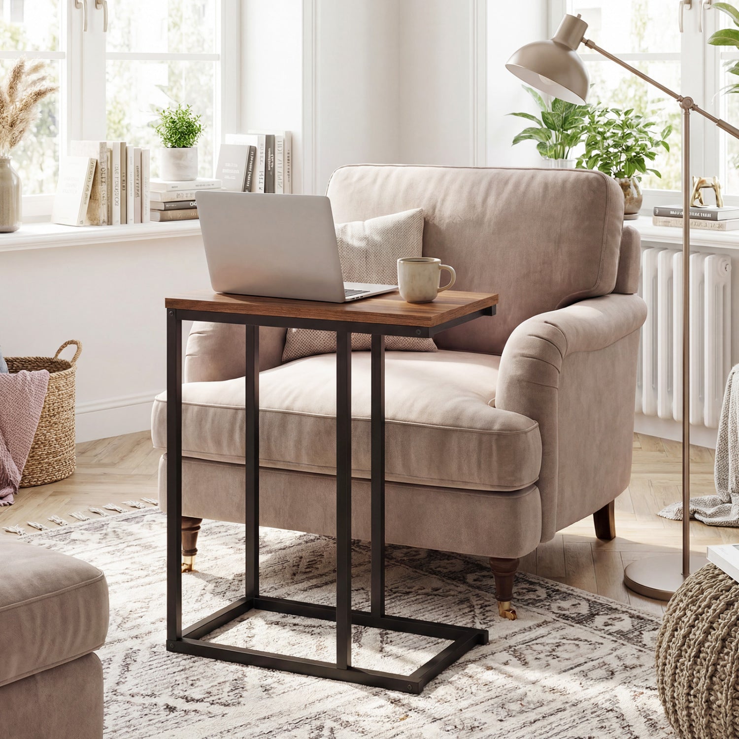 C-Shaped End Table Small Side Table with Sturdy Metal Frame, Walnut End & Side Tables at Gallery Canada