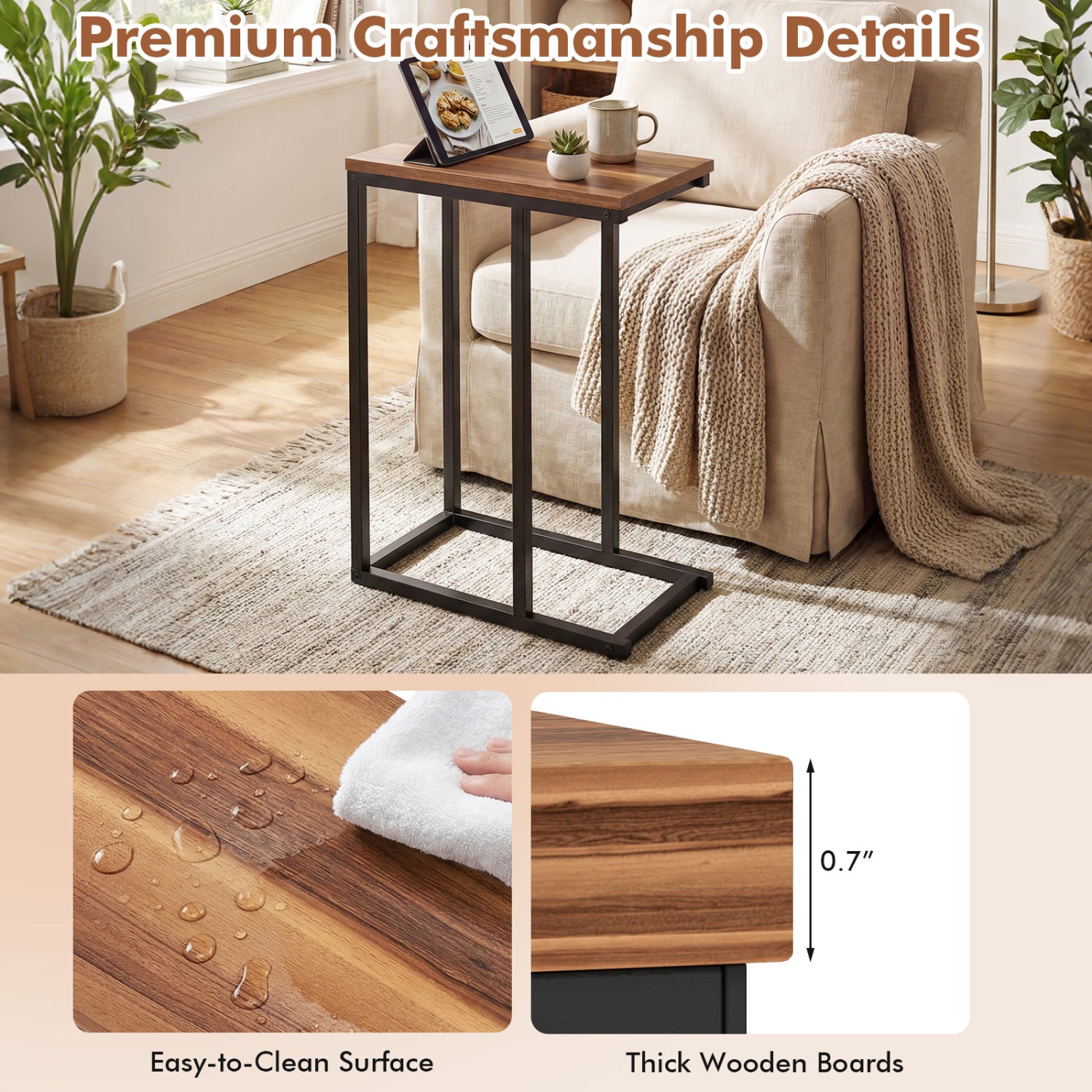 C-Shaped End Table Small Side Table with Sturdy Metal Frame, Walnut End & Side Tables at Gallery Canada