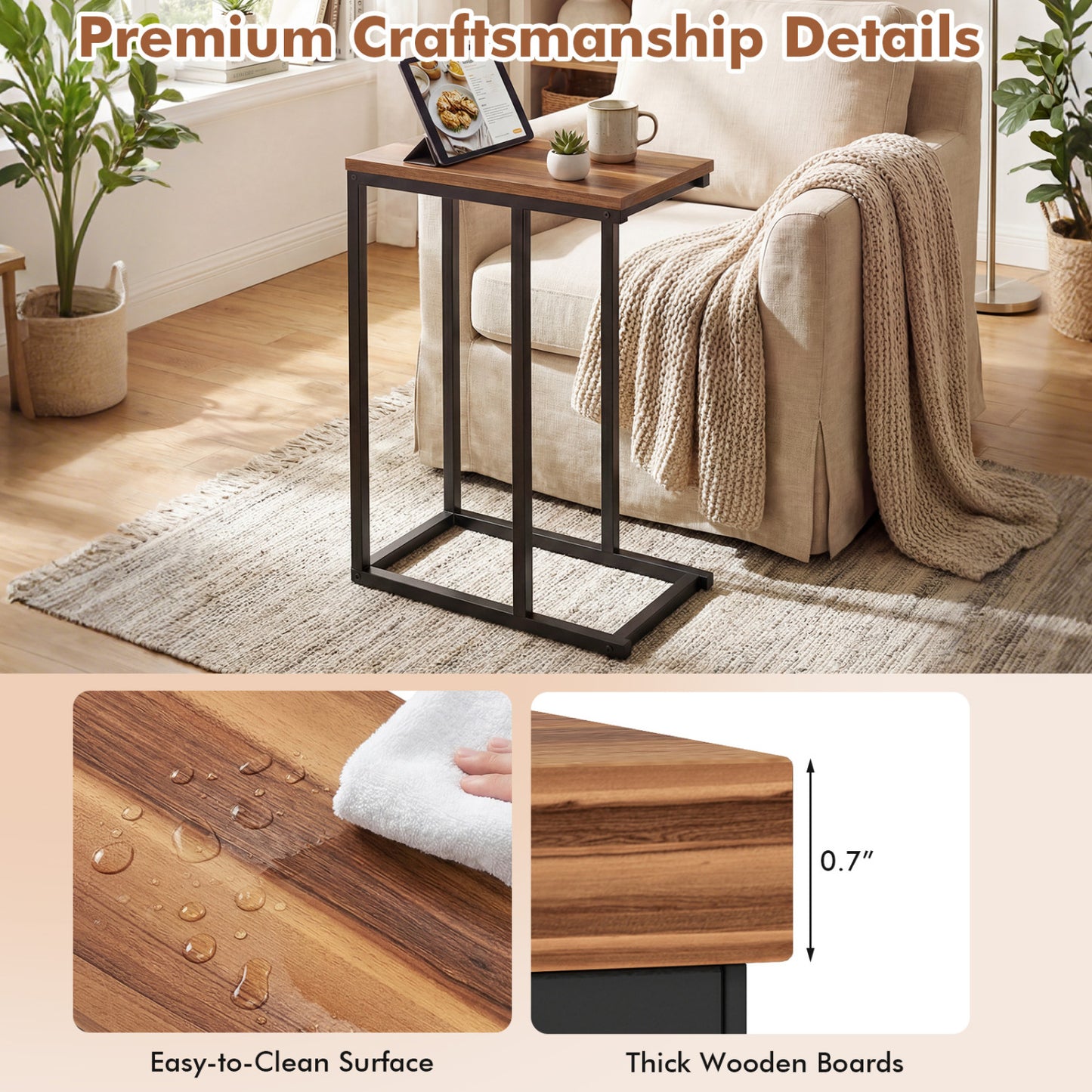 C-Shaped End Table Small Side Table with Sturdy Metal Frame, Walnut End & Side Tables at Gallery Canada
