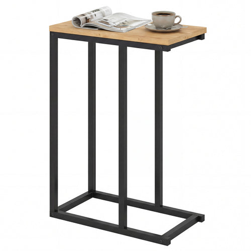 C-Shaped End Table Small Side Table with Sturdy Metal Frame, Natural